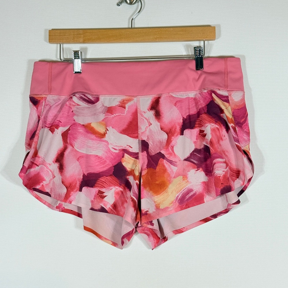 Athleta Run With It Women Large Shorts Pink Floral Athletic Running Athleisure